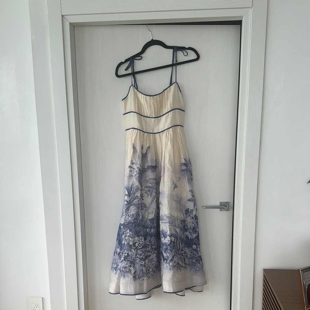 Zimmerann Elegant Cream and Blue Floral Dress with tags